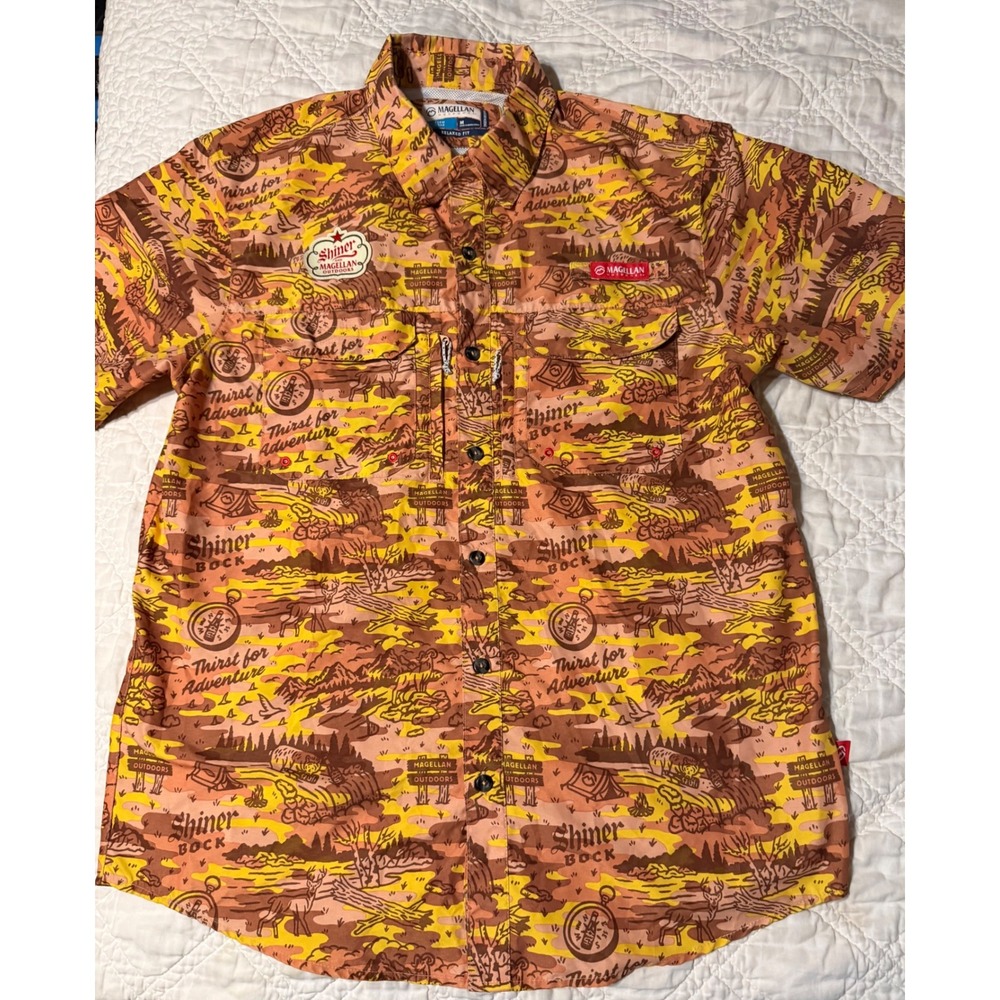 Magellan Fishing Shirt Mens M Orange Shiner Bock button Relaxed